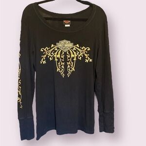 Harley-Davidson Scoop Neck Long Sleeve Shirt, Black